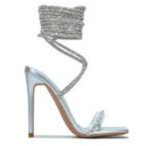 Cape Robbin  Bellisimo Silver Rhinestone Lace Up Heel  Size Women 7   NIB - Picture 1 of 9